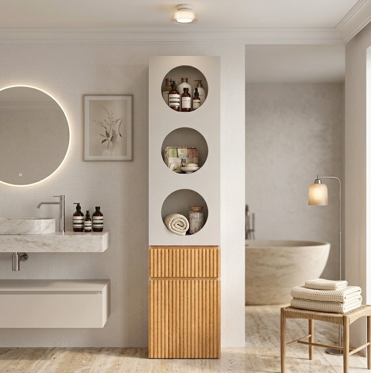 OKWISH Kledingkast - Smalle Hoge Kast Met 2 Deuren En 1 Lade - Slaapkamer Badkamer Woonkamer - MDF Lichtgrijs Naturel - 45 x 50 x 200 cm Wit