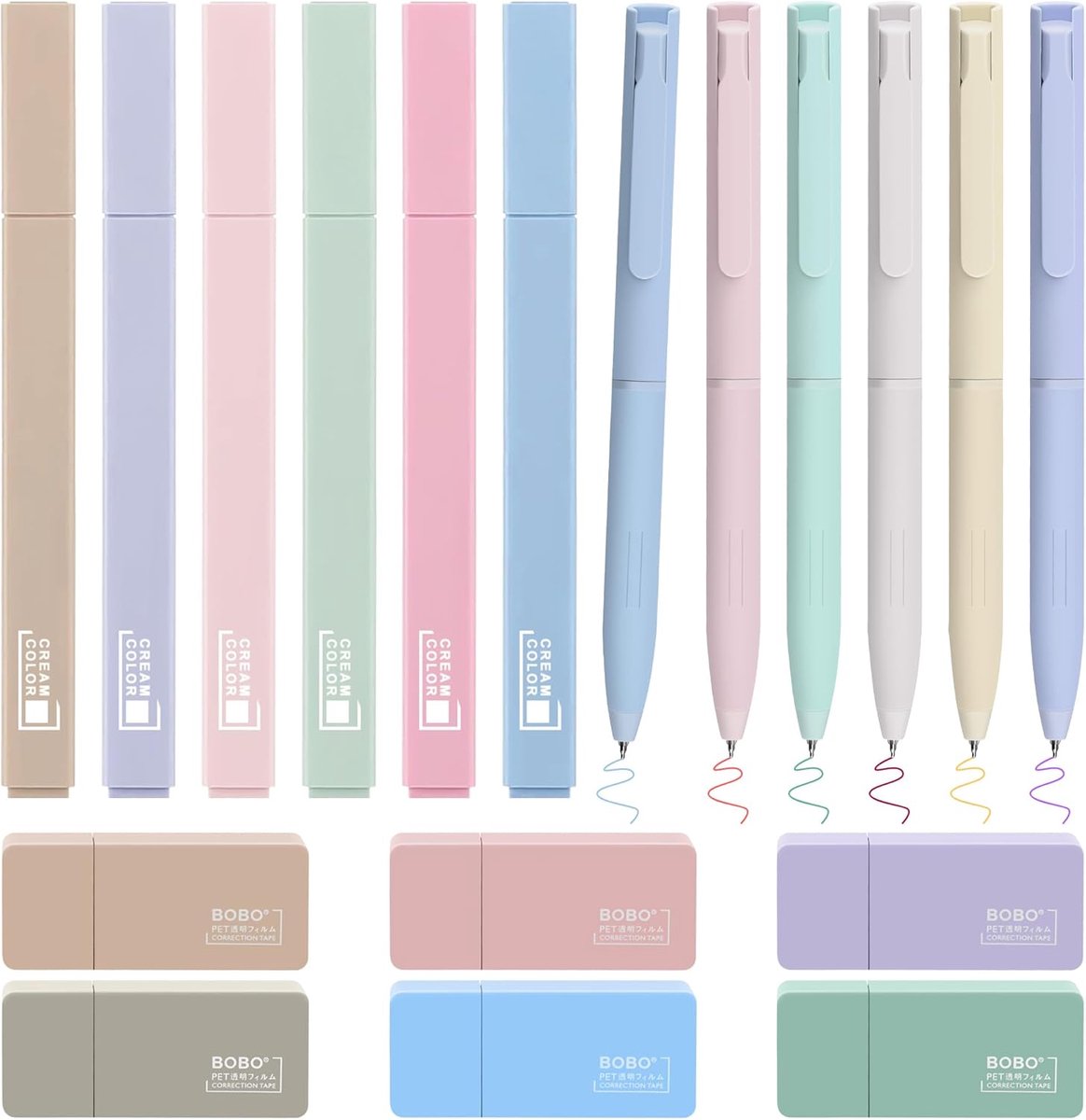 Highlighters Set van 18 - 6 Aesthetic Markers - 6 Multikleur Gelpennen - Ideaal voor School en Kantoor - ShopVlot