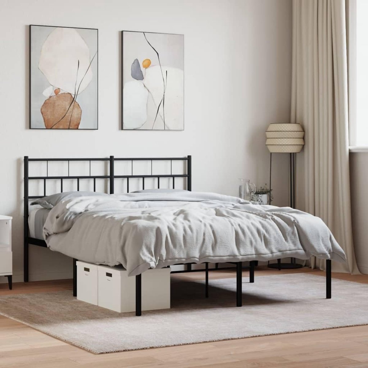 Bedframe met hoofdeinde, metaal, zwart, 120 x 200 cm, hotelbedframe, slaapkamer, bedframe voor woonkamer, slaapkamer
