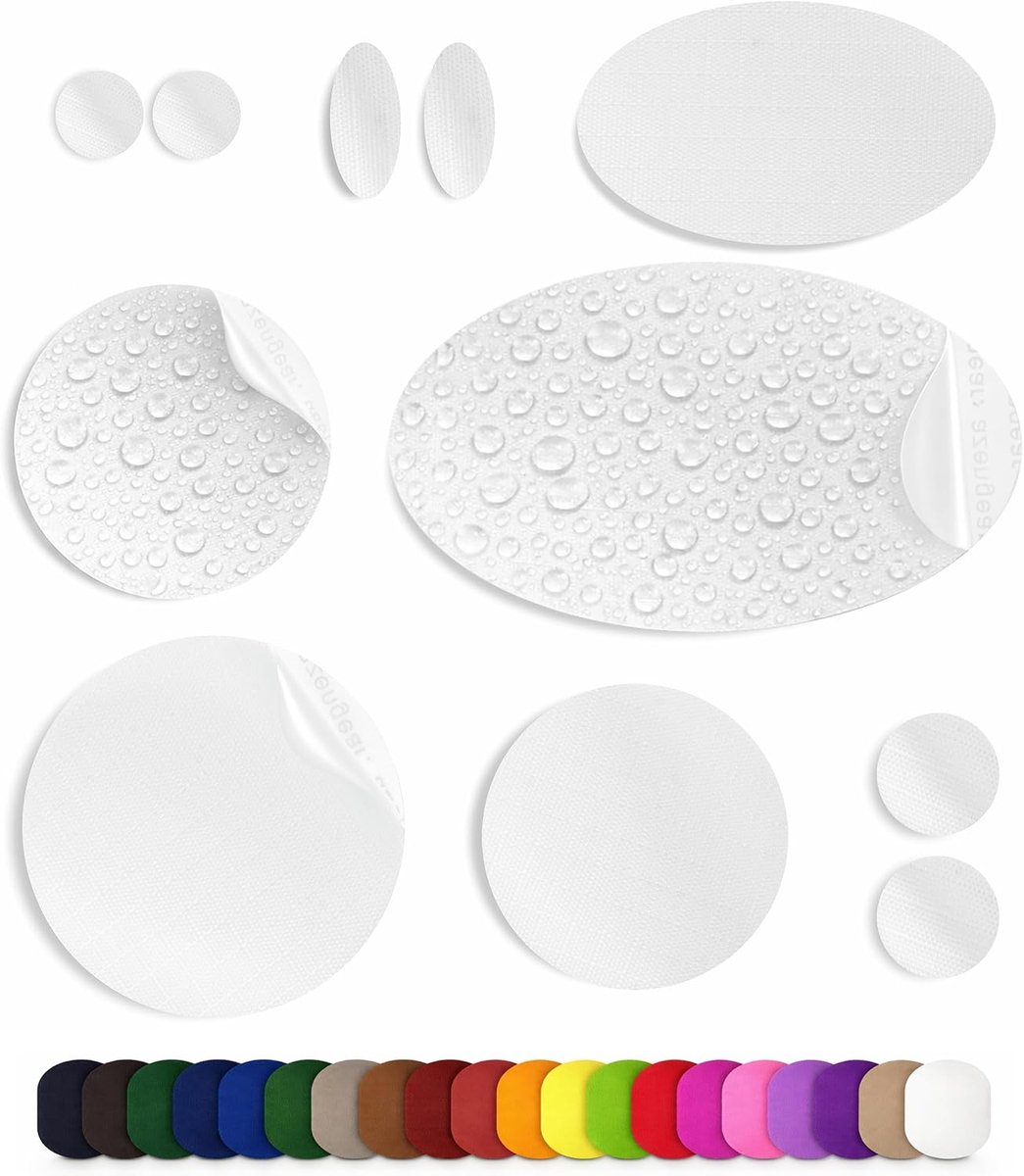 Reparatiepatches | Pre-cut, zelfklevend, zacht, waterdicht, scheurvast nylon stof om gaten in kleding, slaapzakken, skibroek (11 stuks) te bevestigen
