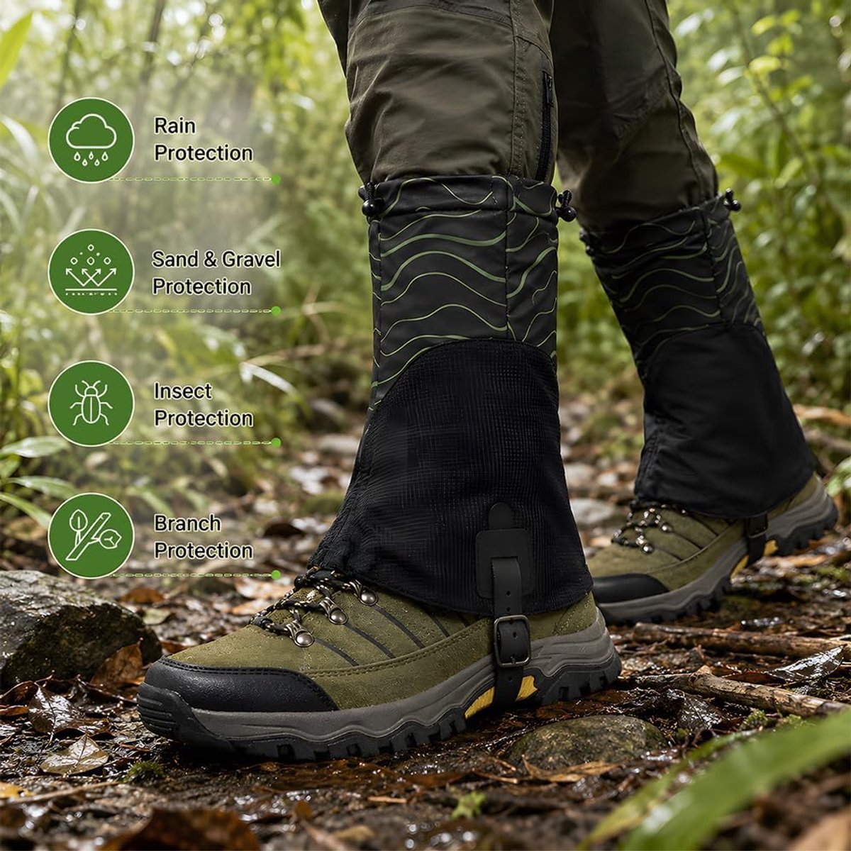 1 paar waterdichte trekking-beenkappen voor schoenen van 36 tot 45, verstelbare beenkappen, trailrunning, voor wandelen, trekking, kamperen en klimmen
