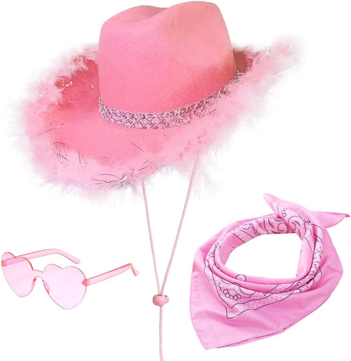 Cowboyhoed set met pentagram zonnebril en vierkante sjaal kostuumaccessoires multifunctioneel voor Halloween vrijgezellenfeest zwart1