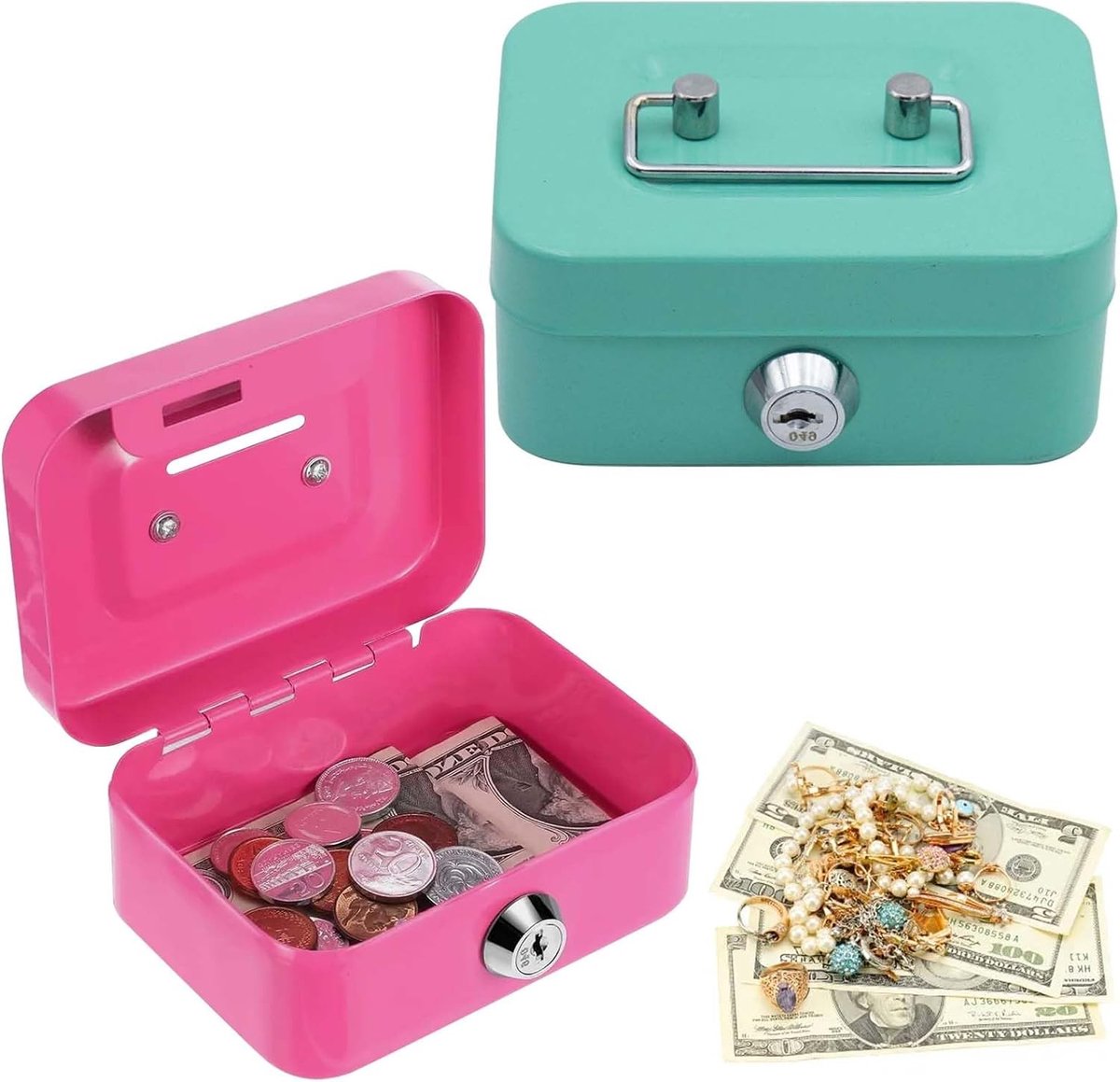 Set van 2 Kleine Geldcassette 11,5 x 8,5 x 2 cm - Lockable Spaarbox voor Kinderen met 2 Sleutels, Ideaal voor Veilig Opslaan van Geld en Speelgoed
