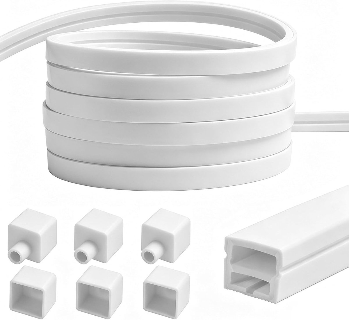 Profiel, 6 m, 12 x 12 mm, flexibel stripprofiel met diffuser, waterdicht, inclusief eindkappen en montageclips, wit, voor binnen en buiten