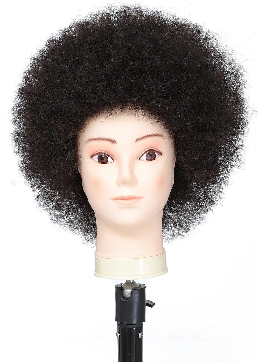Afro-Amerikaans met 100% echt haar etalagepop hoofd cosmetologie afro haar mannequin hoofd voor praktijk oefening styling vlechten...