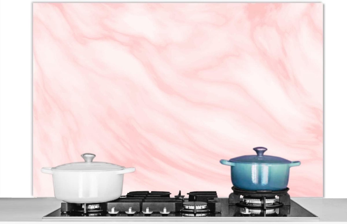 Spatscherm Keuken - 120x80 cm - Marmer - Roze - Wit - Luxe - Marmerlook