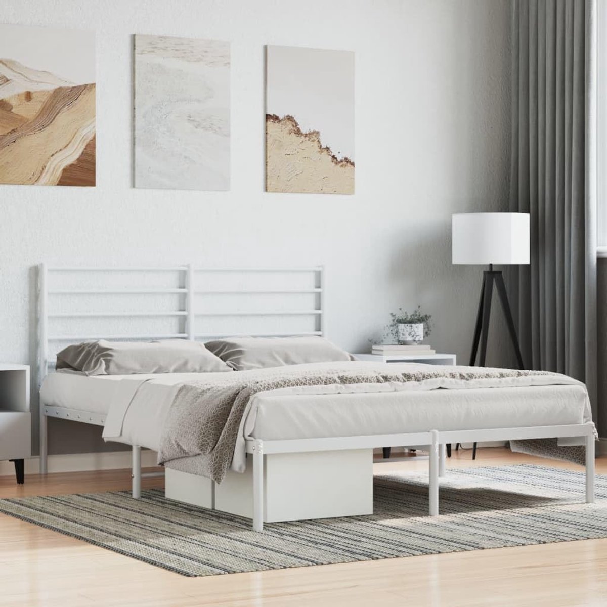 Bedframe met hoofdeinde, metaal, wit, 120 x 190 cm, bedframe voor slaapkamer, hotel, bedframe voor woonkamer, slaapkamer