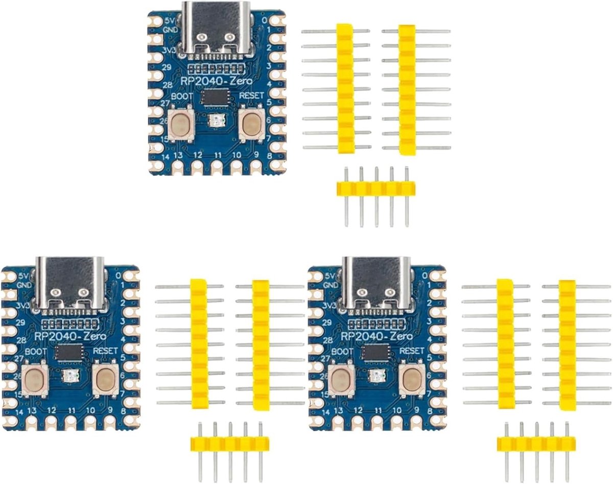 Compacte microcontroller ontwikkelset met 3 stuks RP2040-Zero, dual-core ARM Cortex M0+, ondersteuning voor C/C++/Python programmeren