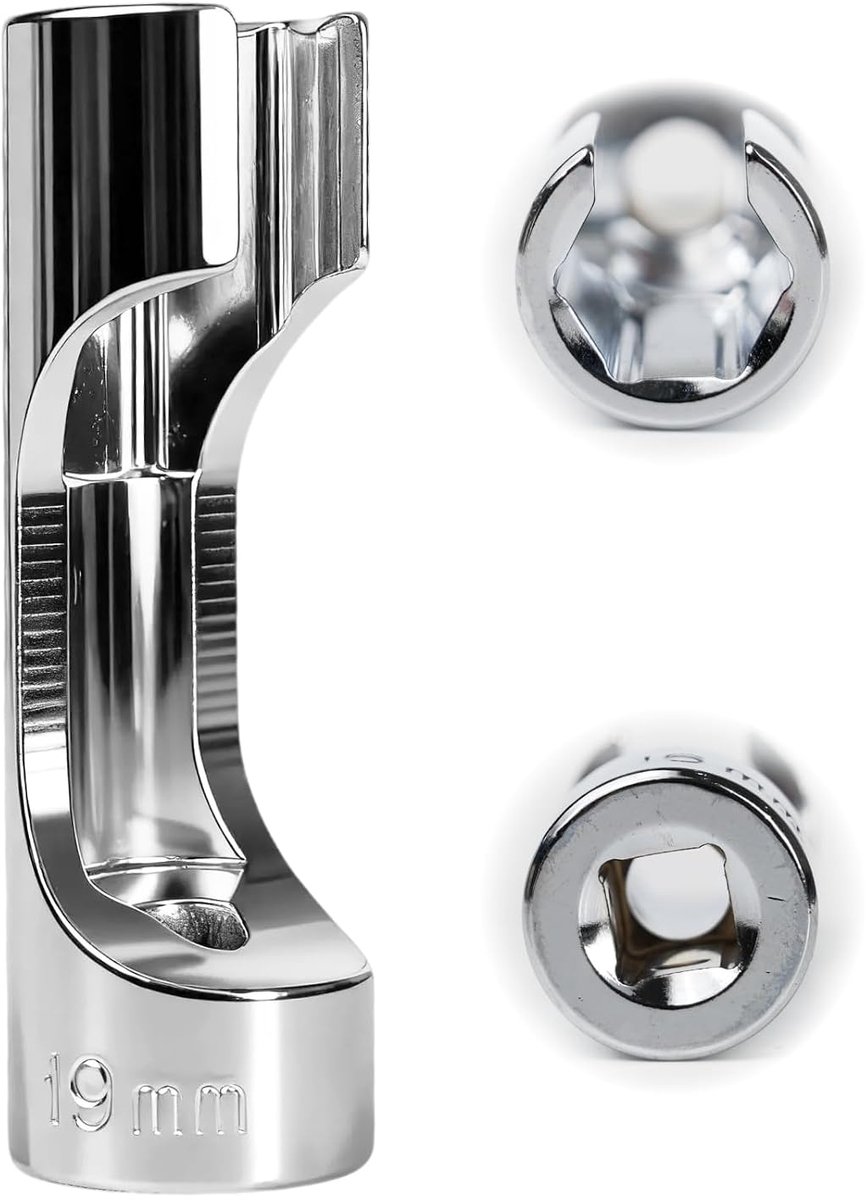 Dopsleutel 3/8 19 mm, 6-polig SW19 voor lambdasonde, temperatuursensor, thermostaat, CRV, chroom-vanadium-staal