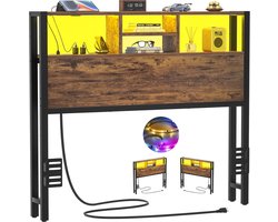ISunirm Bedhoofdeinde met opbergvakken, 102 cm, met stopcontacten, USB- en USB-C-poorten, ledverlichting, in hoogte verstelbaar, omkeerbaar, robuust en stabiel, bruin