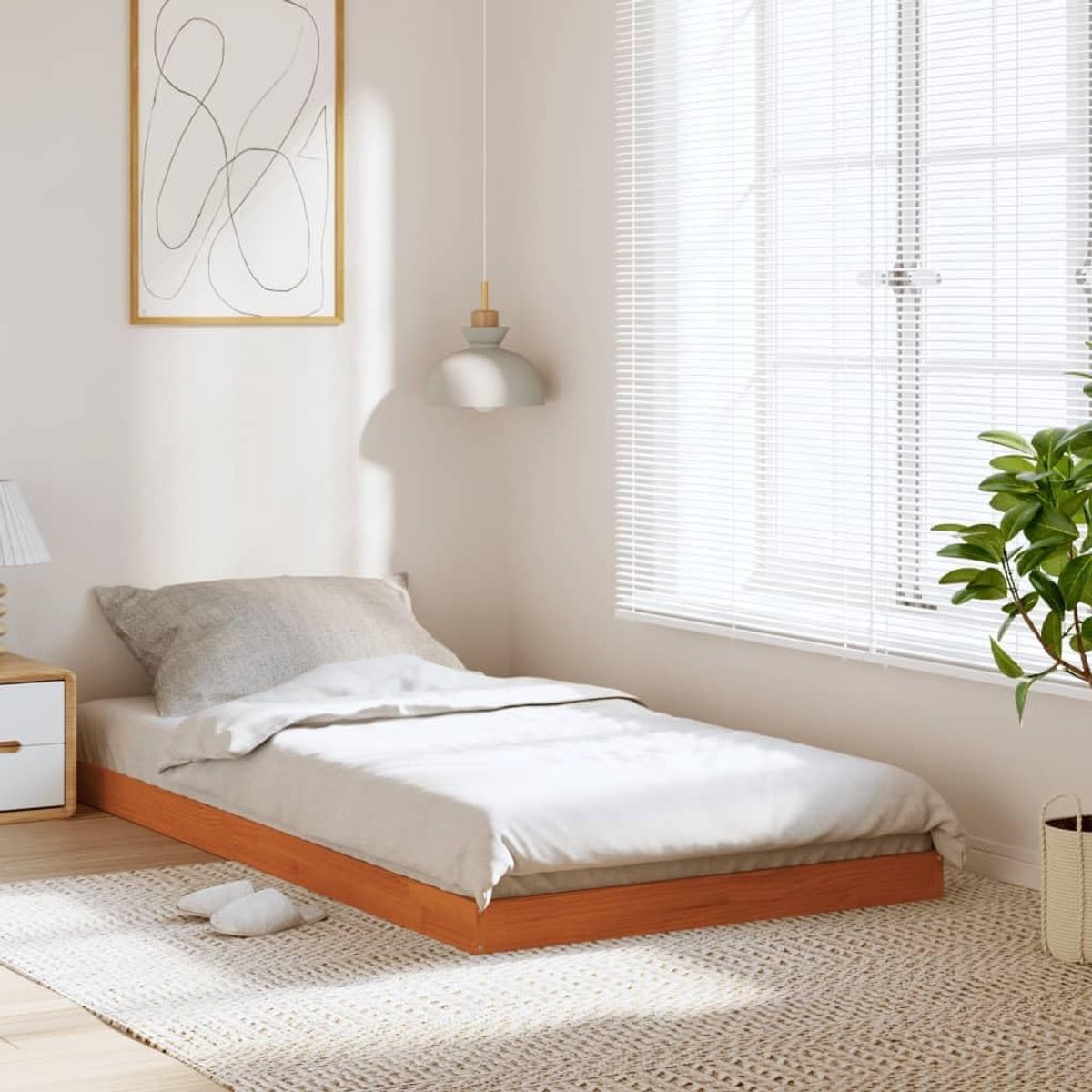 Familiebed tweepersoonsbed slaapkamer meubel massief houten bed wasbruin 75x190 cm grenen