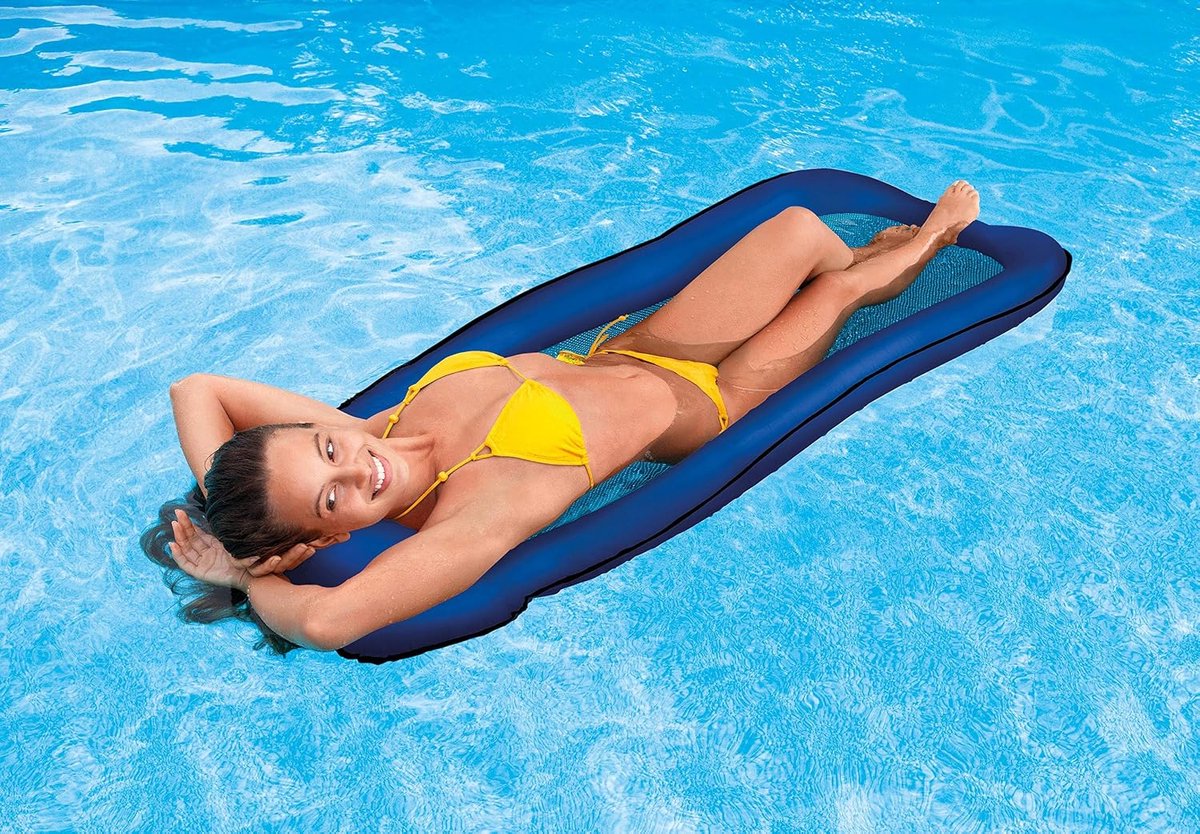 Mesh Mat - Opblaasbare luchtmatras waterhangmat Lounge waterligstoel met net (blauw)