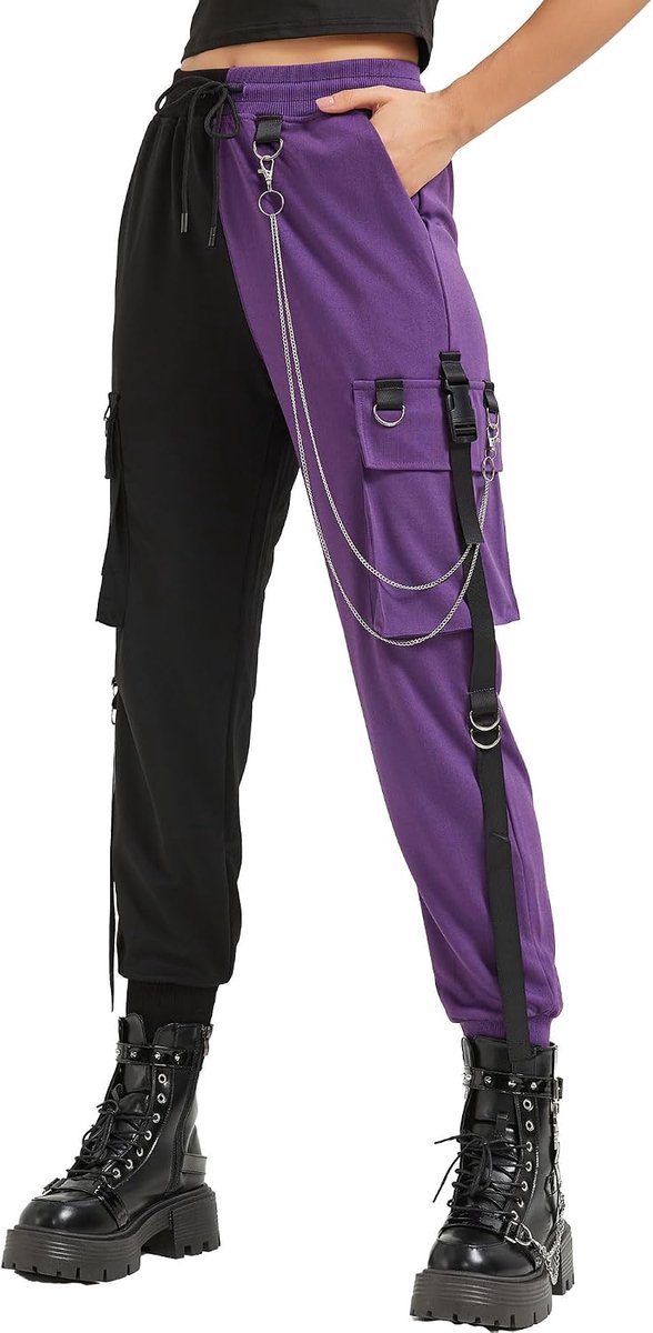 Cargo Broek Voor Vrouwen Techwear Vrouwen Losse Straat Rock Stijl Casual Zwarte Broek Met Ketting Goth Broek