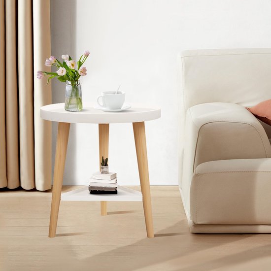 Bijzettafel, klein, 2 niveaus, ronde tafel, accenttafel voor woonkamer, salontafel, koffietafel, nachtkastje voor woonkamer, slaapkamer, kinderkamer, balkon, tuin, badkamer — afbeelding 3