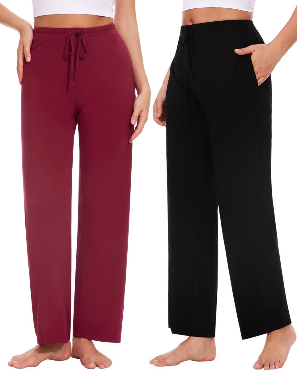 Lange pyjamabroek voor dames, zachte joggingbroek, vrijetijdsbroek met zakken, verpakking van 2 stuks