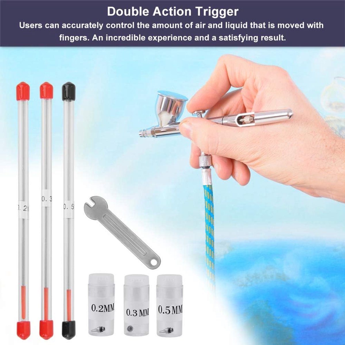 7 Stks Airbrush Nozzle Cap Kit 0.2mm/0.3mm/0.5Mm Airbrush Naald Airbrush Onderdelen Airbrush Vervangende Onderdelen Met Sleutel Voor Airbrush Spuitpistool Model Spuiten Verf Onderhoud