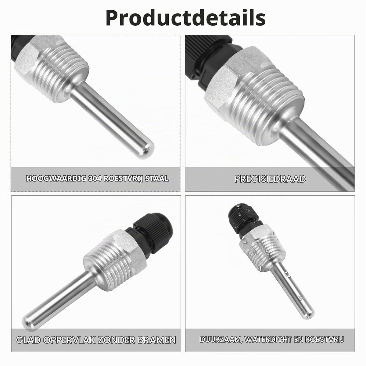 Immersiesleeves van RVS, Set van 2, 1/2 Inch, 8 x 50 mm, Voor Temperatuursensoren en Thermische Elementen, Beschermende Buizen, Duikbare Sleeves