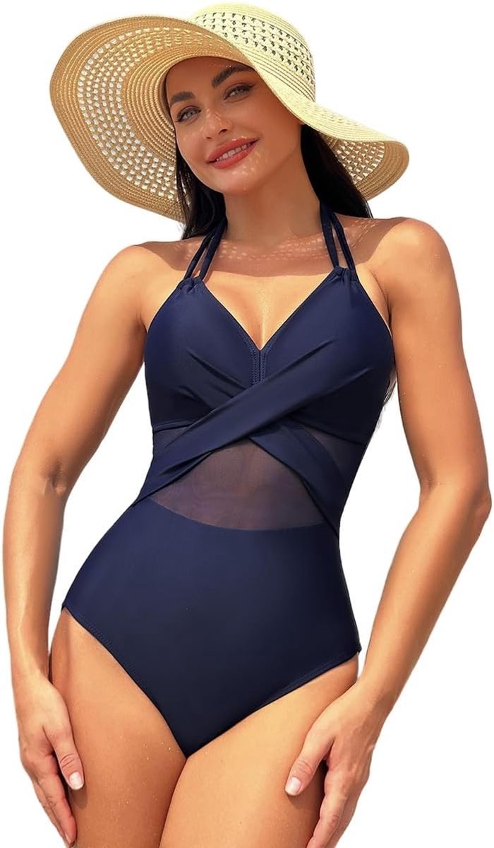 2024 Badpak voor dames, eendelig badpak met chiffon, middelgroot, transparant, borduurwerk in het midden, bikini voor de zomer