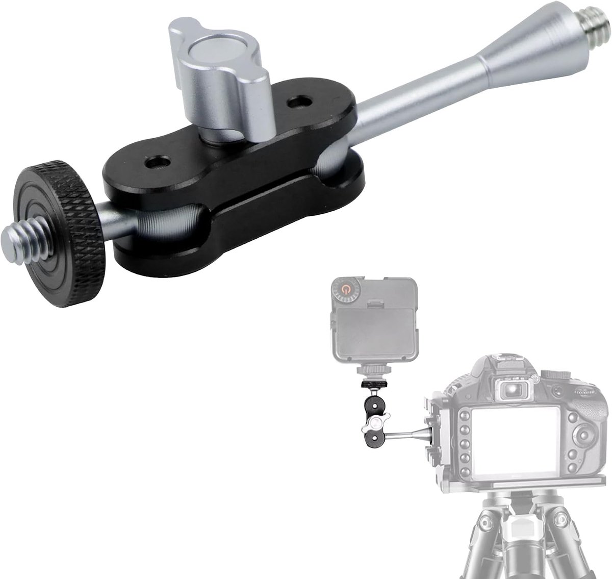 Mount Arm, Super Magic Arm klem met 360° draaibare kogelkop, camera-universele schroefdraad van 1/4 inch, fotografie vulling lichte standaard, grijs, 1 stuks
