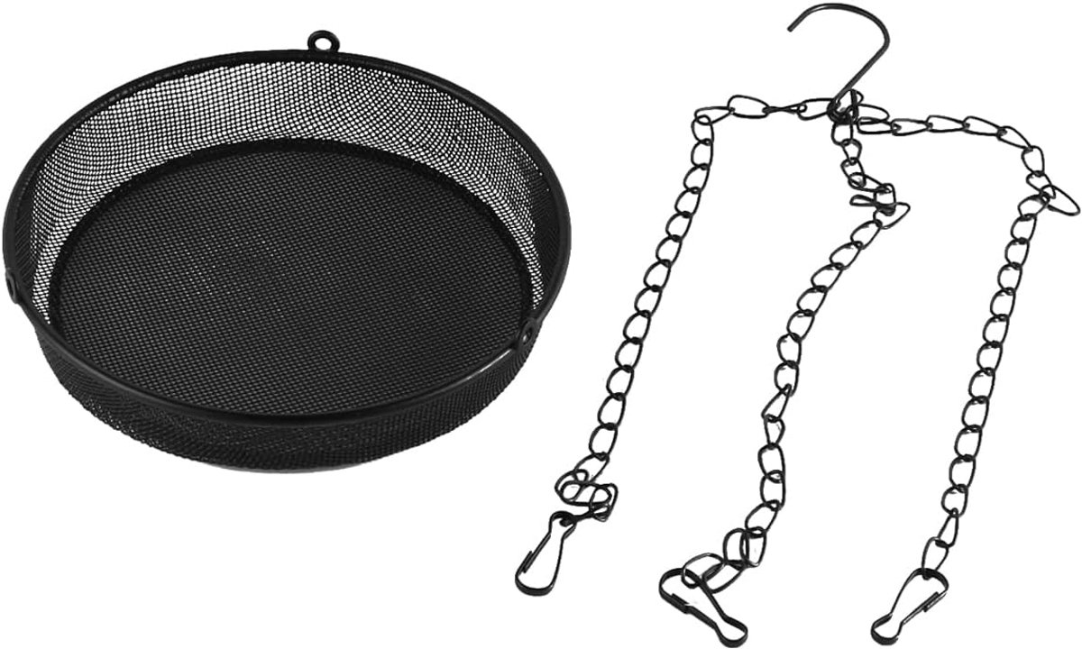 Voederbak voor vogels, metalen voederbak voor wilde tuin, zwarte gaasvoederbak (rond 17 cm)