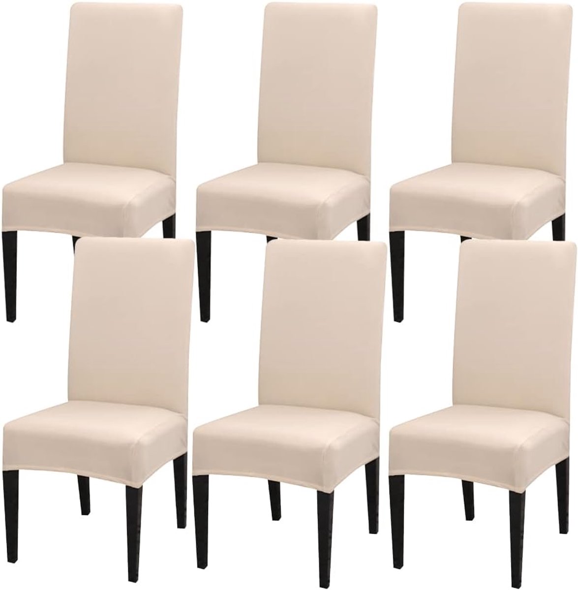 Stoelhoezen met rugleuning, 6 stuks, elastisch, modern, beige