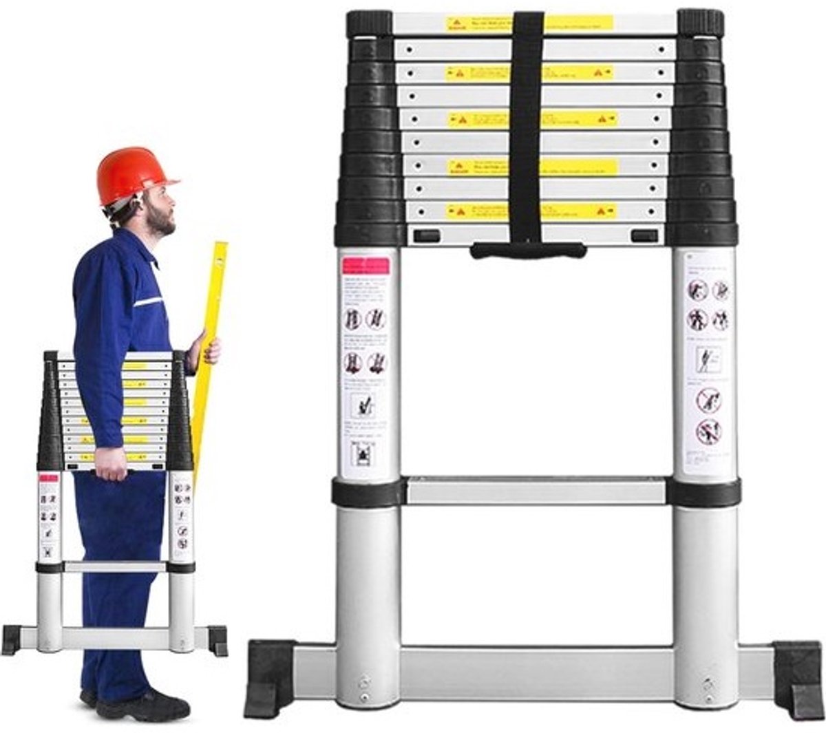Telescopische aluminium ladder - 3,2 m - Opvouwbaar - Met stabilisatie
