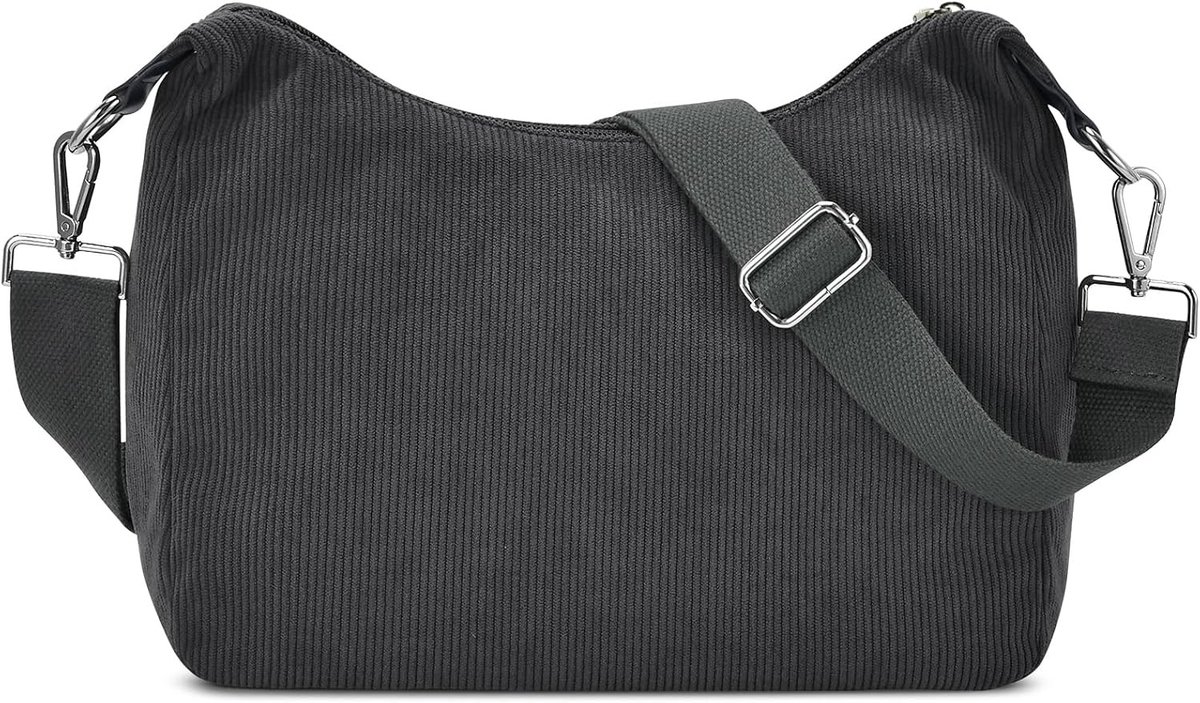 Dames Schoudertas met Trekkoord, Vouwbare Corduroy Handtas met Verstelbare Schouderband voor Werk, Winkelen en Reizen