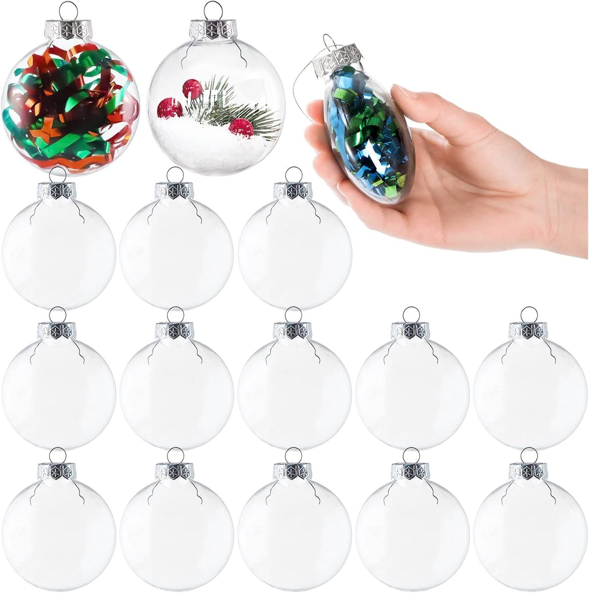 15-pack ornamentschijven, 8cm doorzichtige plastic vulbare ornamentballen voor doe-het-zelf knutselprojecten, Kerstmis, bruiloft, feest, woondecoratie