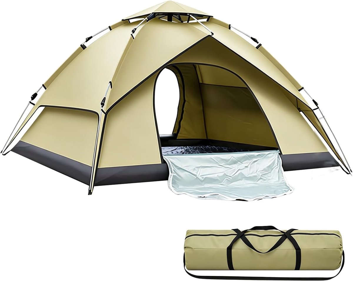 Campingtent, automatische pop-up tent voor 3-4 personen, dubbellaags, waterdichte uv-bescherming, koepeltent, 10 seconden opstelling met draagtas voor kamperen, wandelen, strand, outdoor