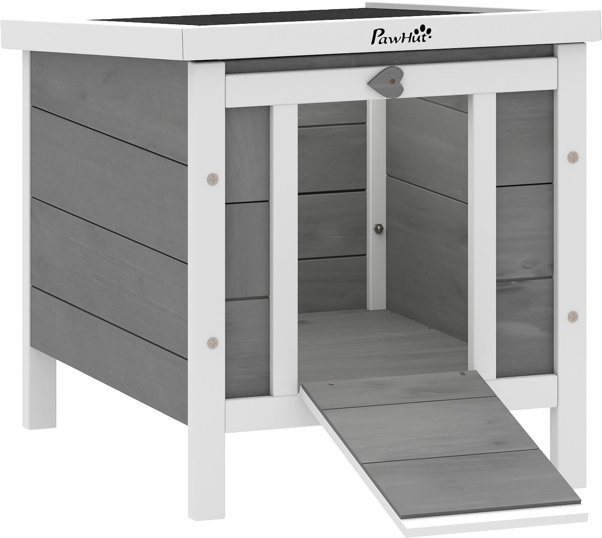PawHut Rabbit Hutch-Tannenholz-51 x 42 x 43 cm-Grau