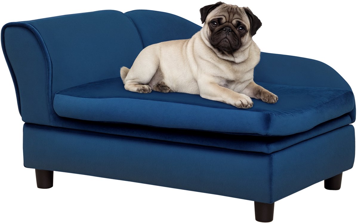 PawHut Pet Sofa-Naturholz, Plüsch-76 x 45 x 43 cm-Blau