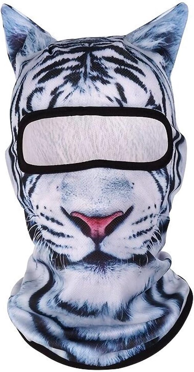 Tijger bivakmuts met oren, grappig 3D dierenprint gezichtsmasker, ademend gezichtsmasker voor fietsen, motorfiets bivakmuts voor UV-bescherming, outdoor wandelen, paardrijden, vissen