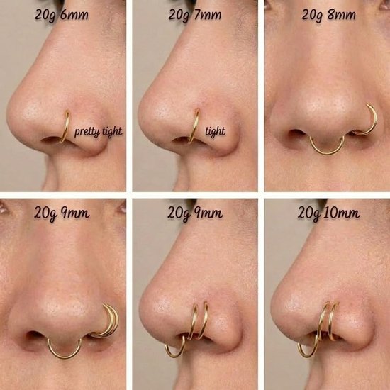 Titanium neusring, neuspiercing, ring, hoepel clicker, hypoallergene segmentring, piercing voor neus, septum, helix, tragus, conch, lip, zilver, goud, 16G, 18G, 20G, dikte & 6 mm, 8 mm, 10 — afbeelding 3