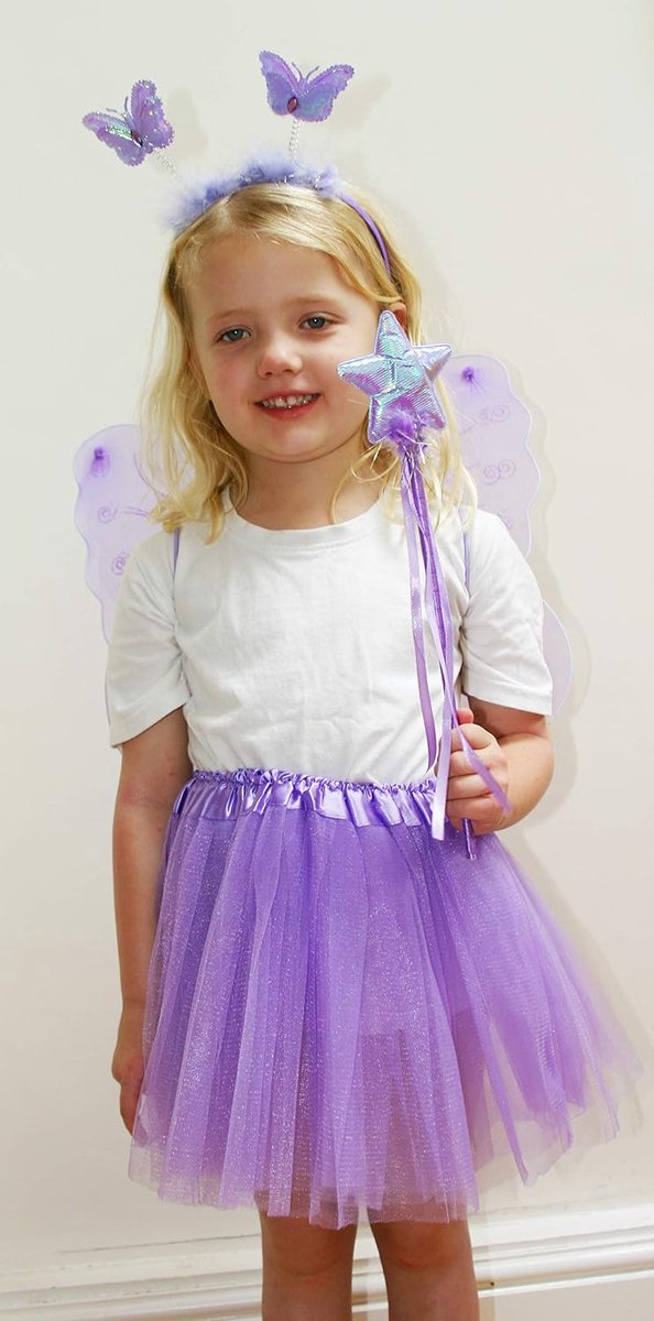 Play Fairy Costume Fancy dress up voor meisjes Butterfly Wings, Tutu, Magic Wand en hoofdband set- vlinder kostuums engelvleugels voor 3-8 jaar meisjes Paars Kleur