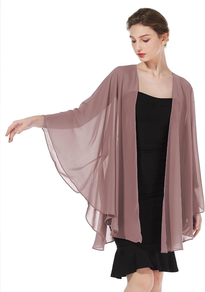 Chiffon Sjaal Stola Dames met Armgaten Elegant doorzichtig Poncho Cape voor Bruiloft Partij Bruidsjurk Avondjurk Baljurk Strandjurk