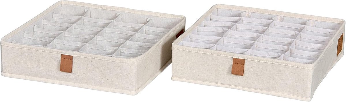 IT STORE IT - Premium - Lade-organizerset, 2 stuks, opbergdozen met 24 vakken voor kleding en ondergoed, opvouwbare stoffen dozen, beige, 30 x 30 x 8 cm