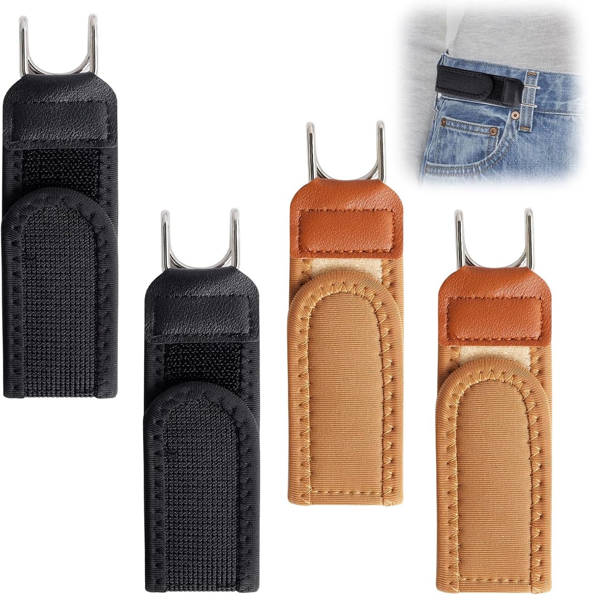 Hainue Pack of 4 belts without buckle, buckle-free belt hook for men and women, adjustable invisible side elastic belt - ShopVlot