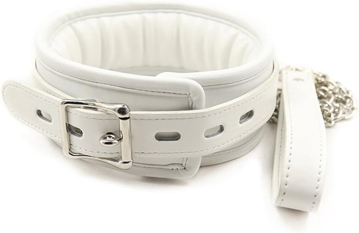 Collar Padded White Fetish SM Bondage Cuffs Adjustable Erotic Collar Leather SM Sex Toy - ShopVlot