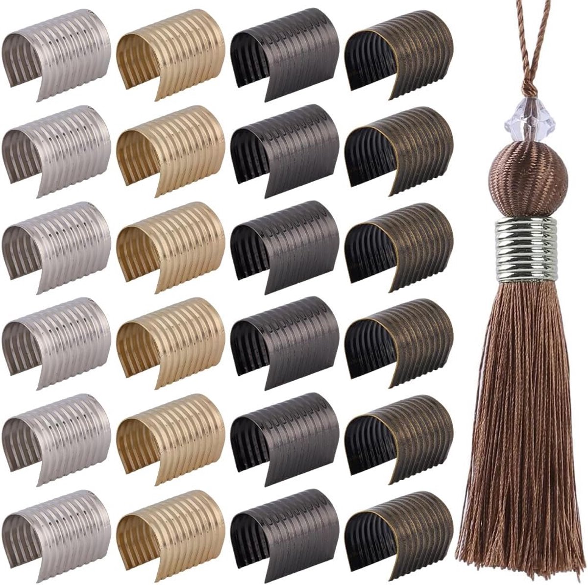 120 Pcs 4 Color Clips for Leather Rope, Foldable, Metal Cylindrical Beads, Shrink End Caps for 1.2cm Cord, Fixing - ShopVlot