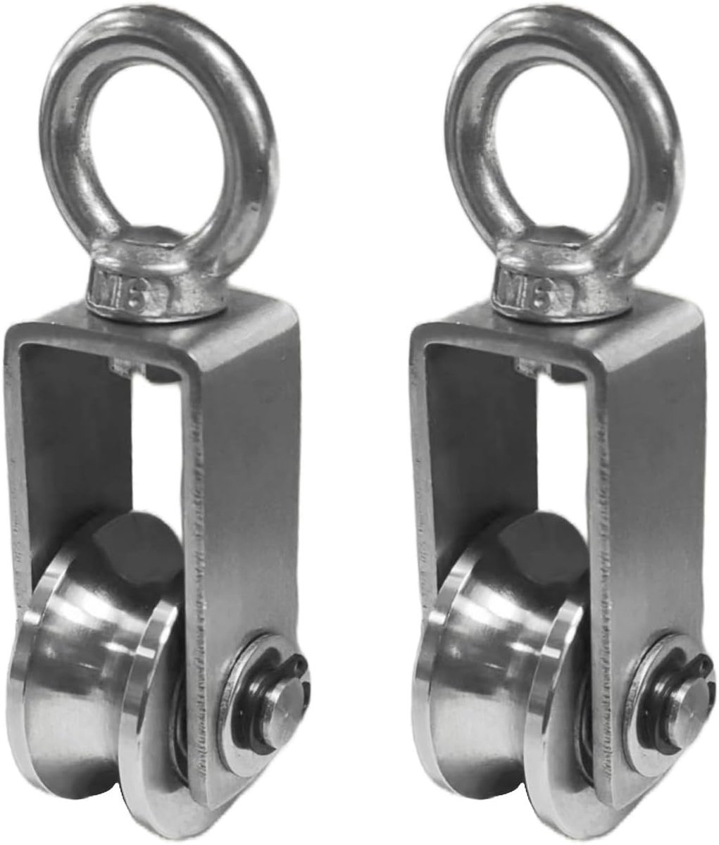 Pack of 2 Pulleys Stainless Steel 34 mm Cable Roll 250 kg Load Capacity 360° Rotating Pulley for Wire Rope and Hemp - ShopVlot