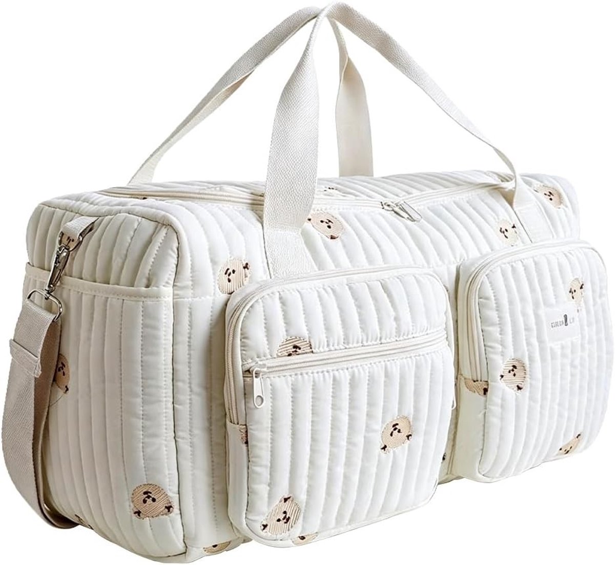 Grote luiertas voor onderweg, ideaal als kliniektas of babytas, 48 × 22 × 26 cm, van katoen met borduurwerk, perfect voor ziekenhuisbezoek en reizen met baby