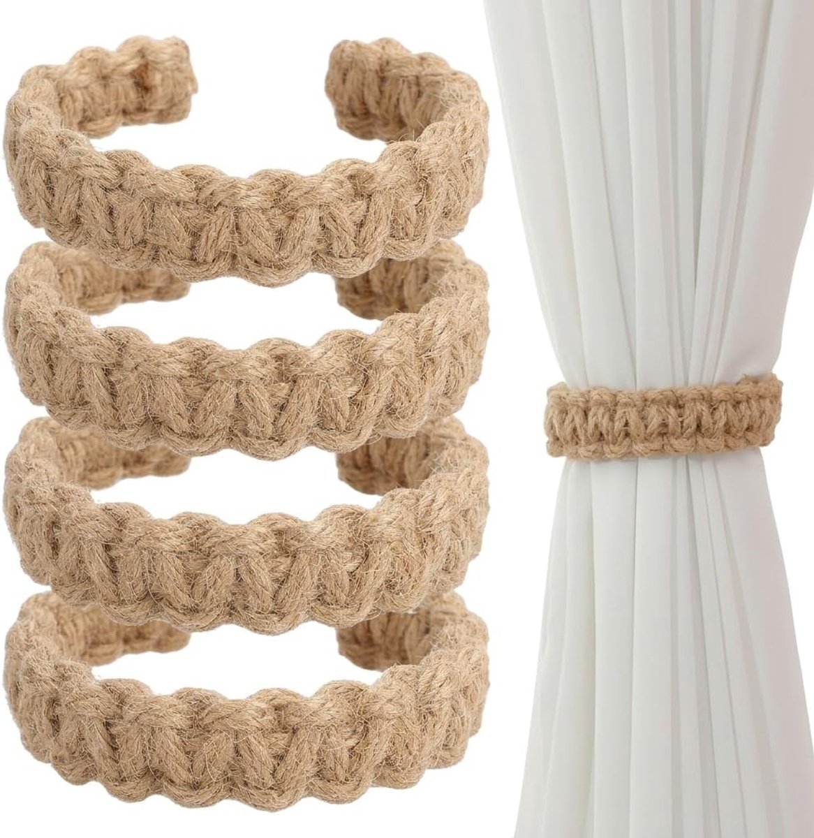 Boho-gordijnhouders, 4 stuks, zonder boren, voor thuis, buiten, slaapkamer, kantoor, decoratieve gordijnen - ShopVlot