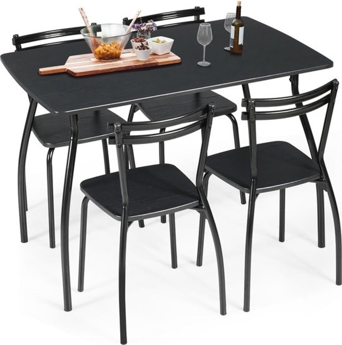 Eettafelset - met 4 stoelen - Modern design - voor woonkamer en keuken - Ergonomische rugleuning - stabiele constructie