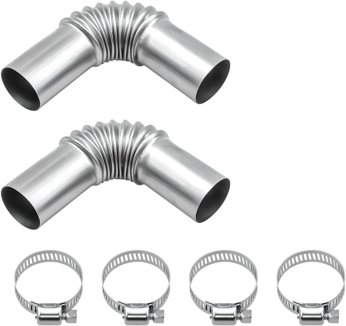 QLK 2Pcs Car Exhaust Pipe, with 4 Hose Clamps, 25mm x 13cm Bend Connection Exhaust Pipe Heating Connector Stainless - ShopVlot