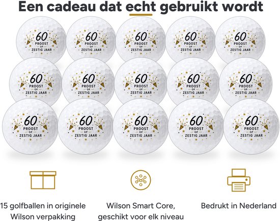 Wilson Golfballen 60 Jaar - Verjaardag Golf Cadeau - 15 stuks - Golfbal met Opdruk van Wilson — afbeelding 2