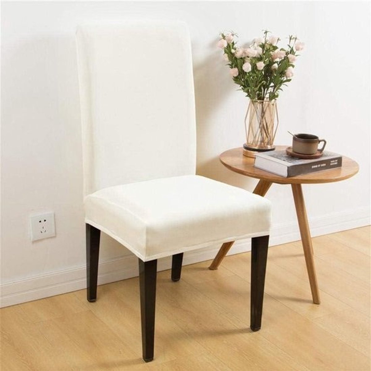 Stoelhoezen Set - Meubelbeschermers - Eetkamer Decoratie - Elastische Band - Universele Maat - Wit