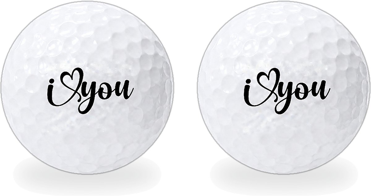Golfballen I Love You Zwart - Valentijn Golf Cadeau - 2 stuks - Wilson - Bedrukte Golfballen