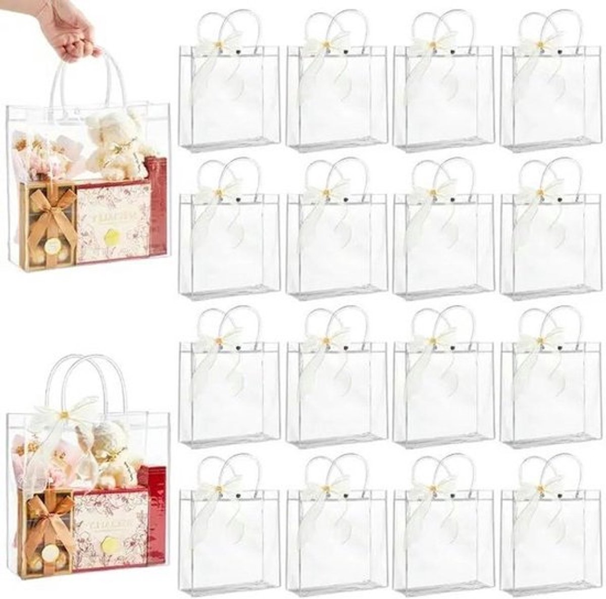 Geschenktassen - Verpakkingstas Draagtas - Cadeaus Verpakken - Waterdicht Ripstop Materiaal - 20x8x20 cm - Wit