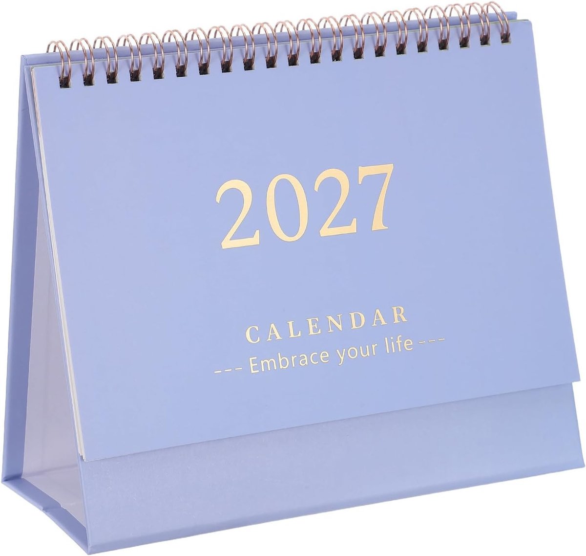 Bureaukalender 2026-2027 - Staande Flipkalender met Metalen Ringband - 18 Maanden van Juli 2026 tot December 2027 - 19x16 cm - Voor Thuis, Kantoor en School - 1 Stuk (Lichtblauw)