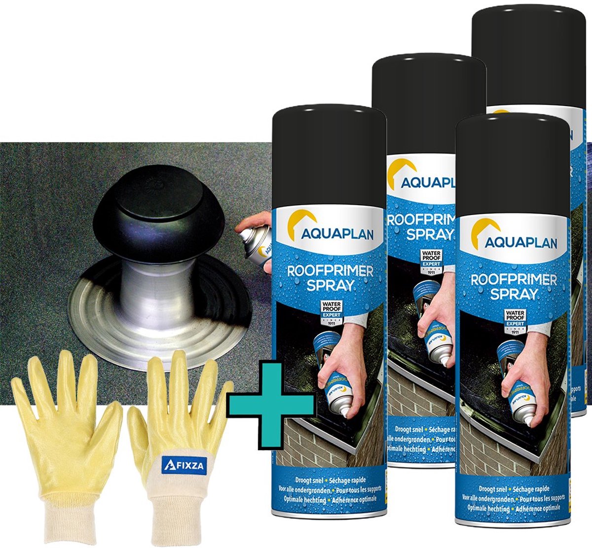 AQUAPLAN Hechtvernis voor daken – set – Roofprimer Spray – Sneldrogende bitumen primer voor optimale hechting van dakbedekking – 4x 500 ml